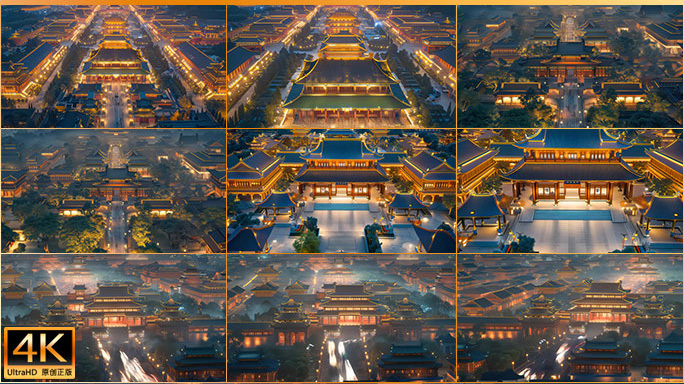 古代宫殿建筑群全景 金銮殿宇皇家汉唐御苑