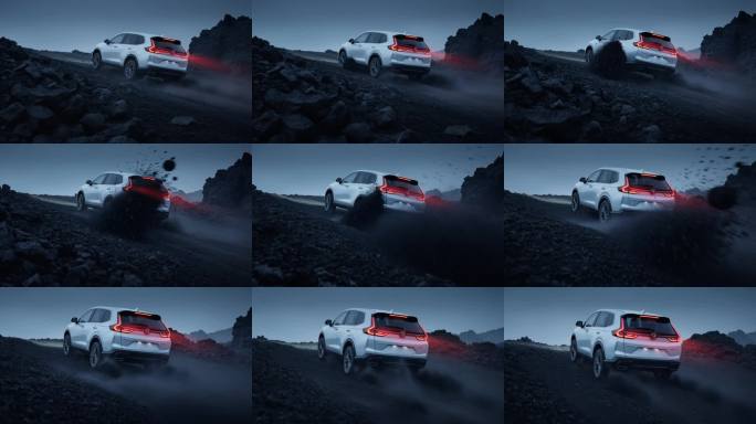 白色SUV山地越野特写