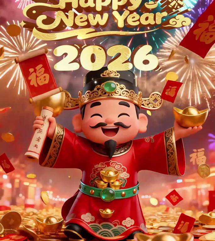 2026新年倒计时财神LED竖屏视频素材