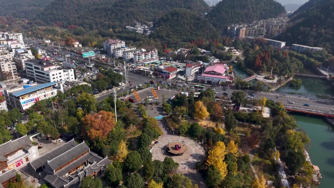 航拍贵州省贵阳市花溪十字街花溪车站