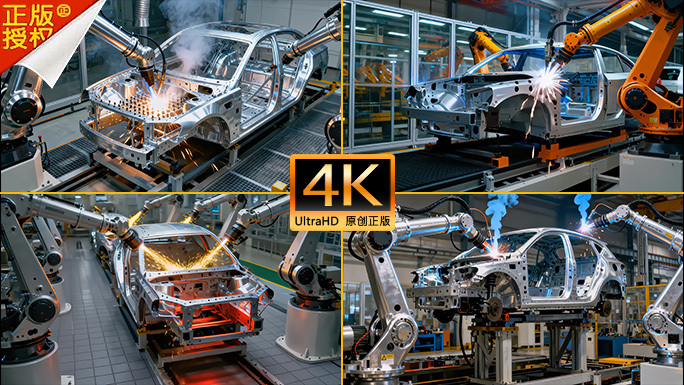 汽车工厂机械臂焊接 智能制造生产线火花