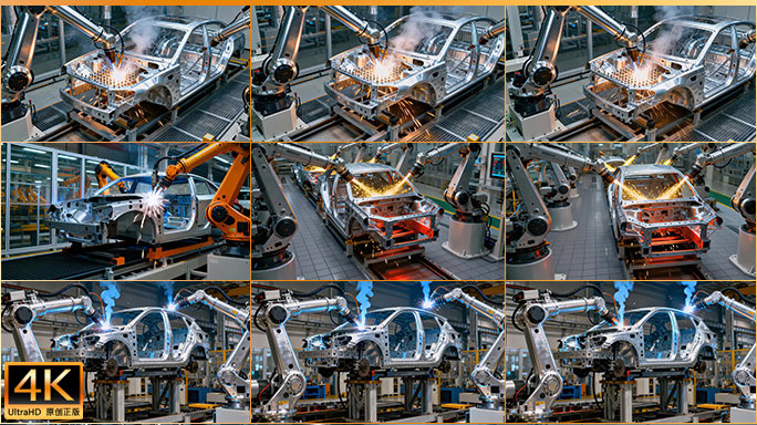 汽车工厂机械臂焊接 智能制造生产线火花