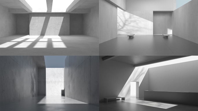 C4D极简建筑空间几何体光影变化