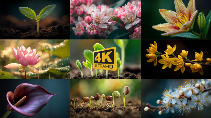 春天植物发芽生长开花绽放万物复苏励志希望