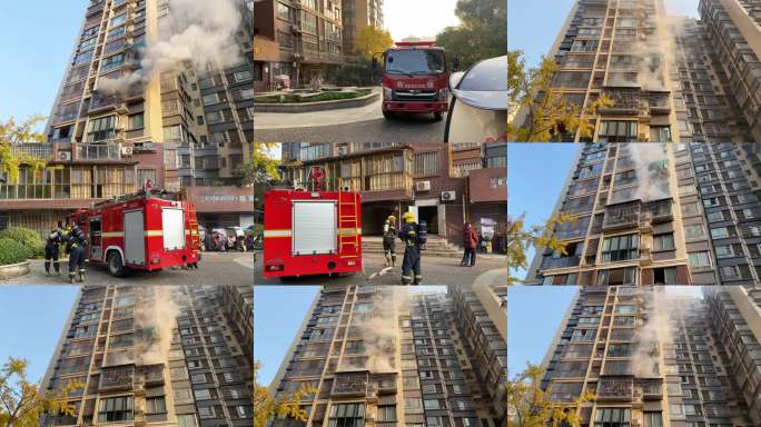 居民楼火灾救援现场实拍