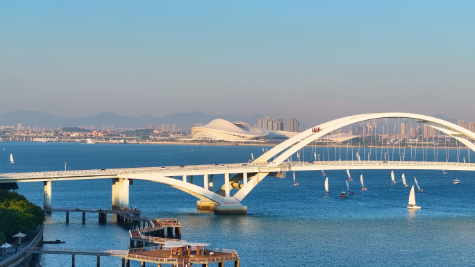 碧海蓝天的五缘湾大桥翔安体育馆航拍合集
