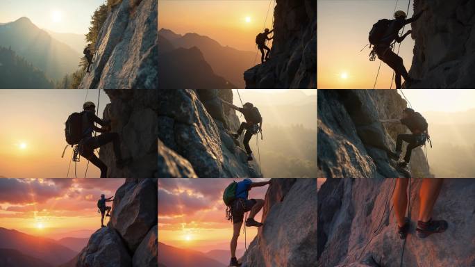 日落时分的攀岩挑战