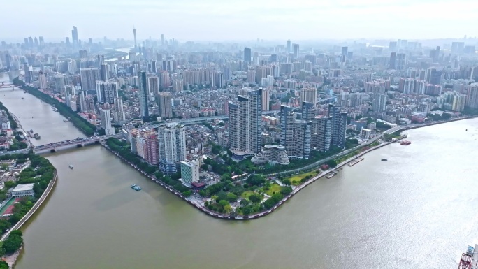广州荔湾珠江两岸江景航拍全景（4K）