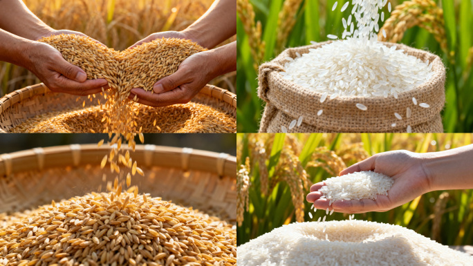 水稻丰收农业大米丰收稻谷稻田播种乡村振兴