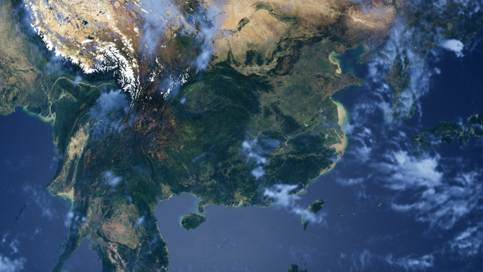 太空俯视地球中国地图板块日出