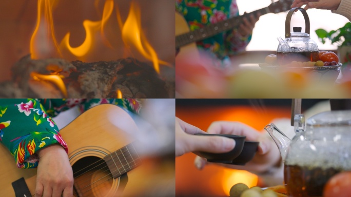 围炉煮茶冬日时光、暖冬茶饮聚会场景、立冬