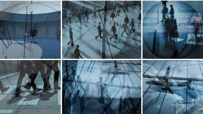 城市节奏沙漏时钟时间脚步走路飞机椅子眼睛