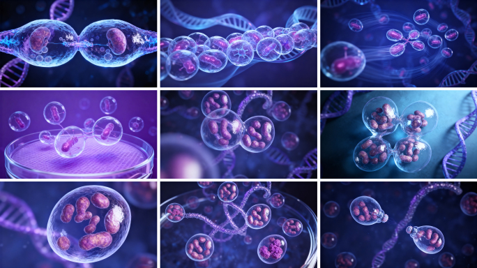 DNA双螺旋结构动画 细胞分裂显微3D