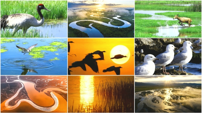 湿地湖泊飞鸟水鸟候鸟鸟群自然生态唯美景观