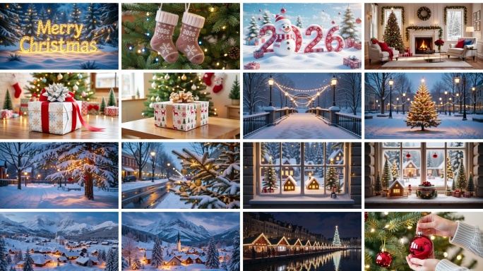 圣诞节日氛围场景圣诞装饰雪景合集