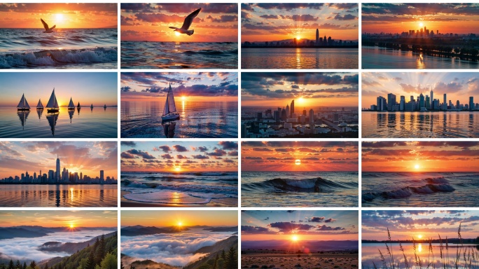 大海海景大海航拍海鸥海面海上日出海滨城市