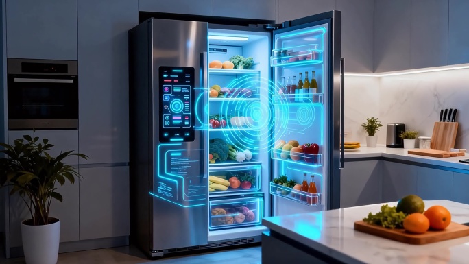 智能冰箱科技感展示 未来厨房智能家电