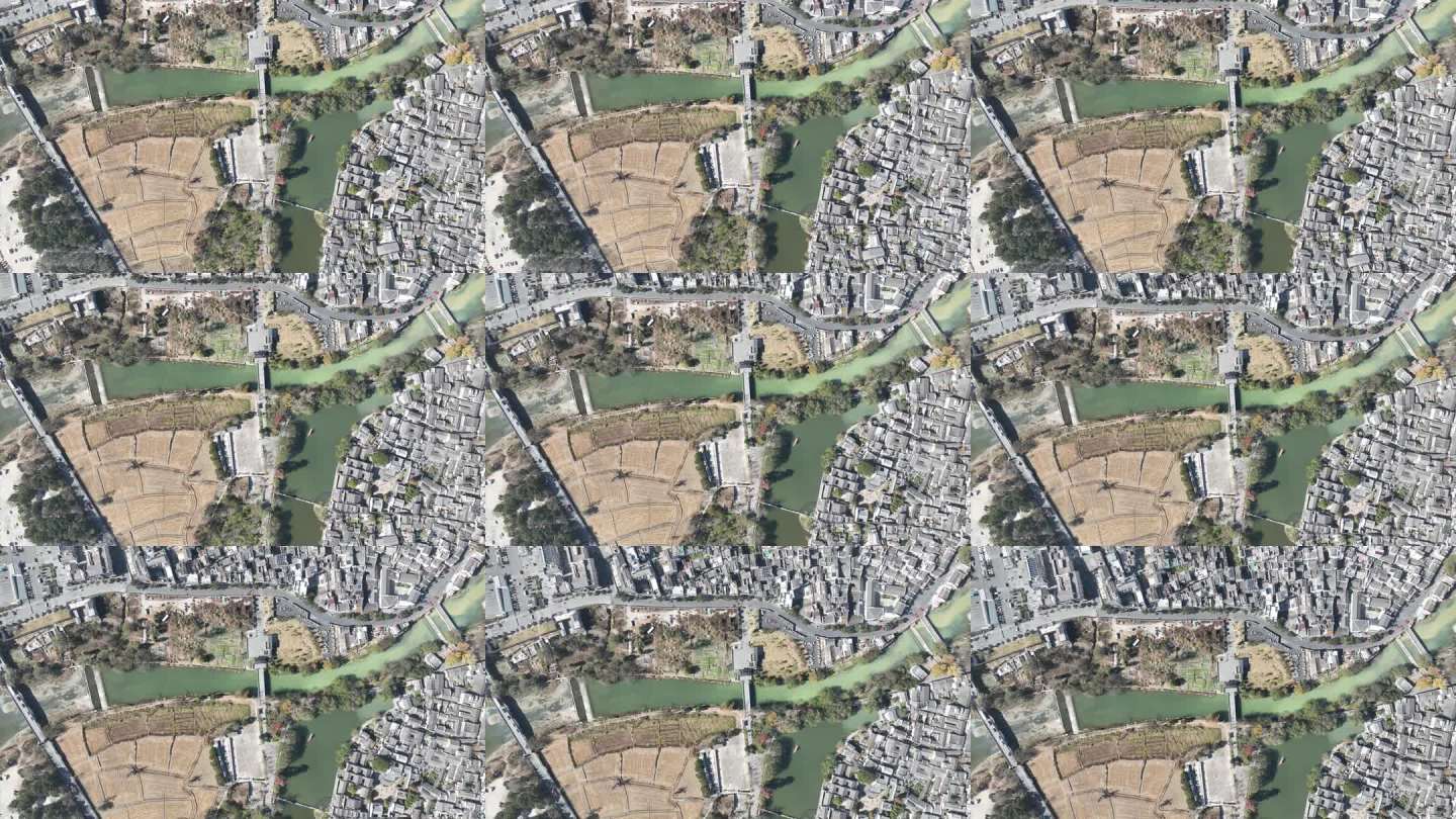 航拍安徽皖南宏村上卢村白墙村落