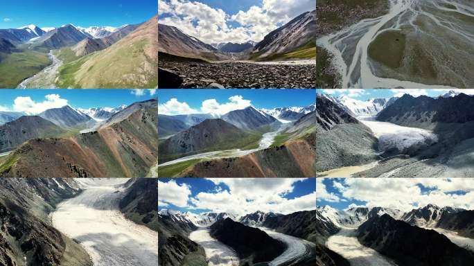 4K航拍 徒步新疆天山两条雪山冰川河谷