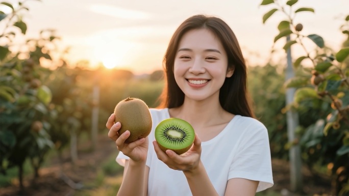 果园里的甜蜜时光：切开的新鲜猕猴桃