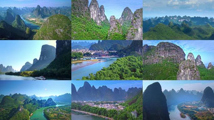 航拍桂林阳朔山水风光 桂林青山绿水美景