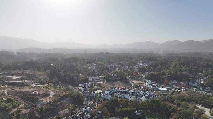 航拍安徽皖南宏村上卢村白墙村落