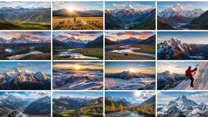 雪山日落雪山航拍雪山延时登山探险攀登雪山