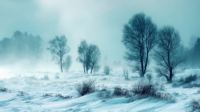 雪景 冬天 森林 雪地 迷雾 雾景 雪原