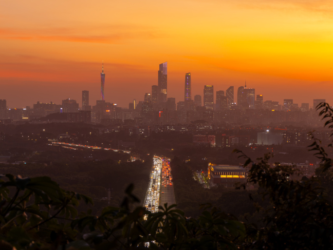 广州火炉山视角远眺珠江新城日转夜延时