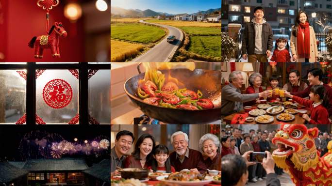 春节过年2026马年除夕年夜饭拜年烟花