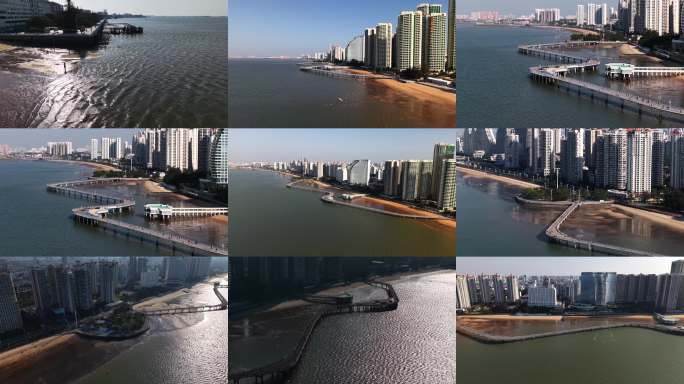 「航拍」北海黄金北岸海上观光栈道海景广场