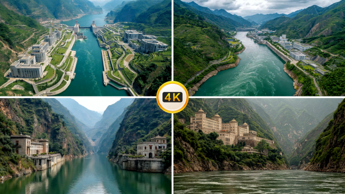 水电站 大坝 航拍 峡谷 河流 绿水青山