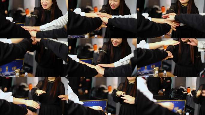 团队协作击掌手叠手瞬间小组互动加油打气