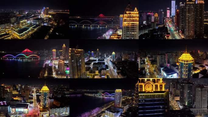 4K航拍哈尔滨夜景中央大街防洪纪念塔