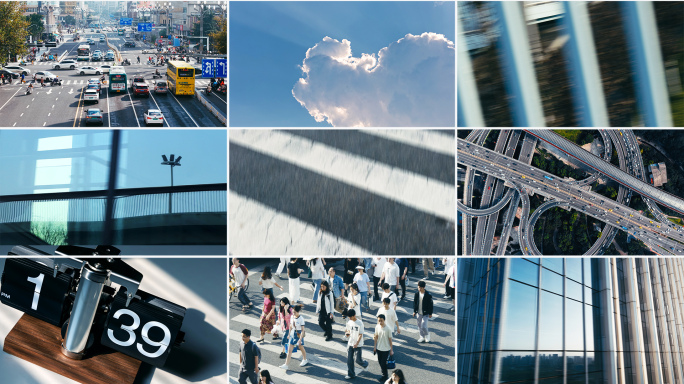 城市快切快节奏运镜转场素材交通车流人群