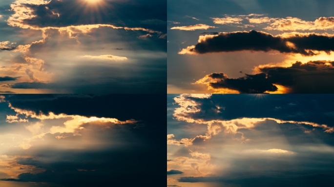 金色霞光穿透云层云彩光影