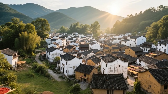 梯田古村落传统屋舍落日美景