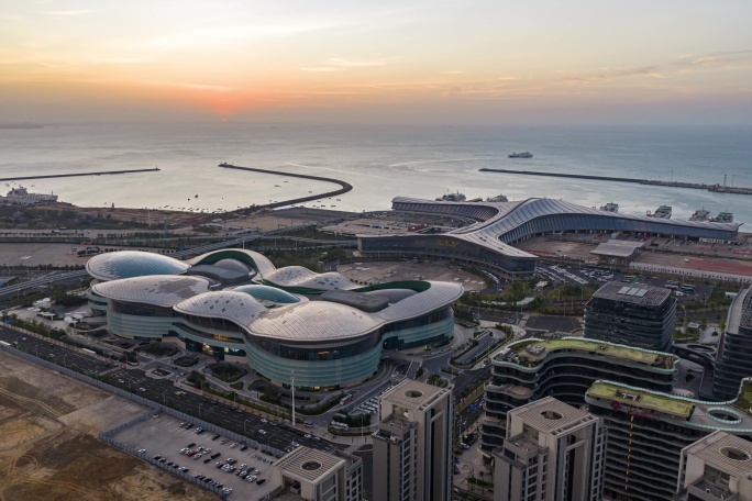 海口国际免税城新海港日落延时