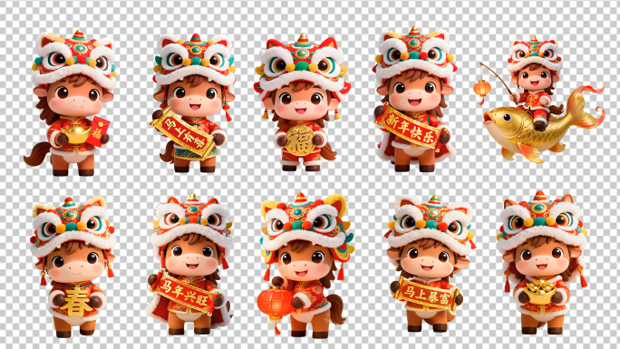 3D喜庆卡通马年吉祥物无缝循环动画