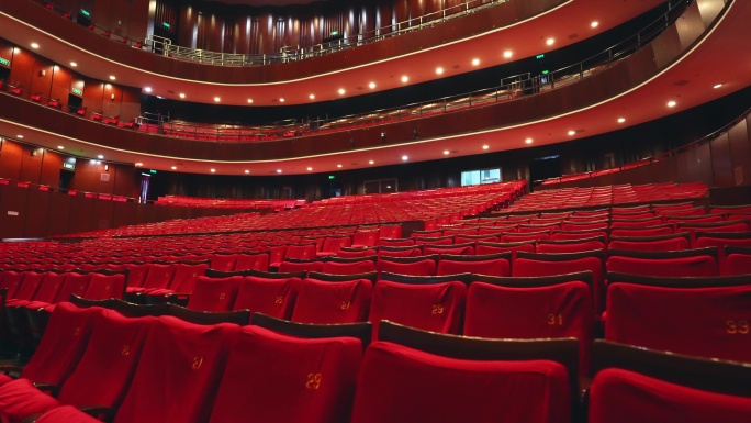现代红色剧院室内座椅观众席全景