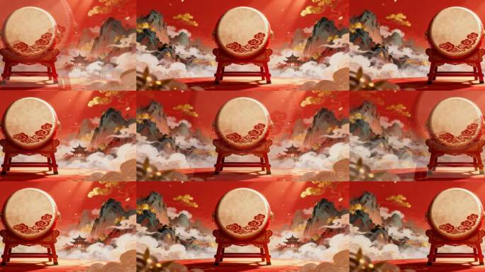 中国红鼓喜庆背景