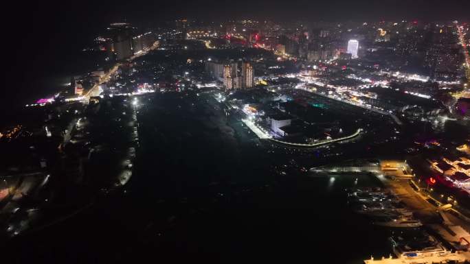 「航拍」广西北海侨港风情街海滩夜景
