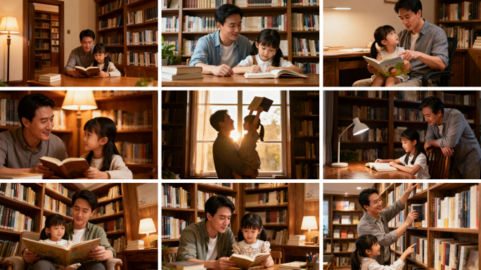 父女温馨阅读时光 书房里的亲子共读