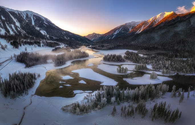 新疆阿勒泰雪景风光合集 高质量航拍素材