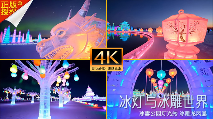冰雪公园灯光秀 冰雕龙凤凰 冰灯冰雕世界
