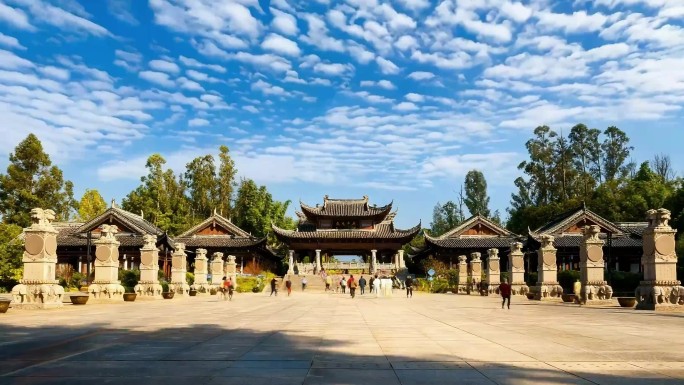 大足宝顶石刻景区延时风光 中国古建筑风景