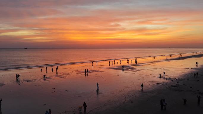 「航拍」广西北海侨港海滩超级晚霞二4k