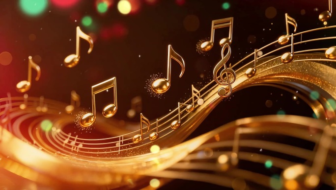 金属质感五线谱流动的音符动态背景