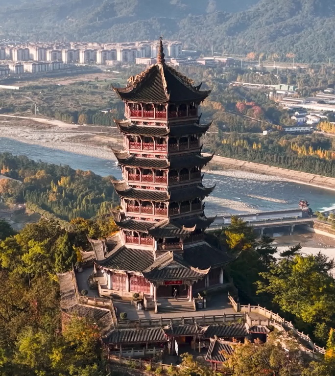 【竖屏】欢迎来到四川都江堰秋日都江堰航拍