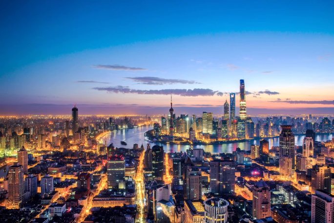 上海城市夜景天际线延时航拍